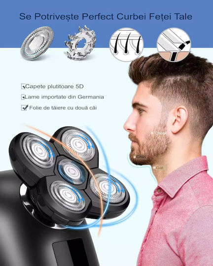 Trimmer de păr multifuncțional 5D Marske HM1688 5 în 1 pentru față, cap, corp, utilizare la duș, afișaj digital, impermeabil, 10 x 6 cm, negru