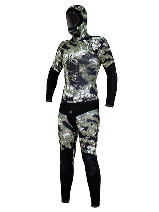 Pathos Medi Divisible Wetsuit Shaved with Chest Pad for Speargun Green Camouflage 5mm