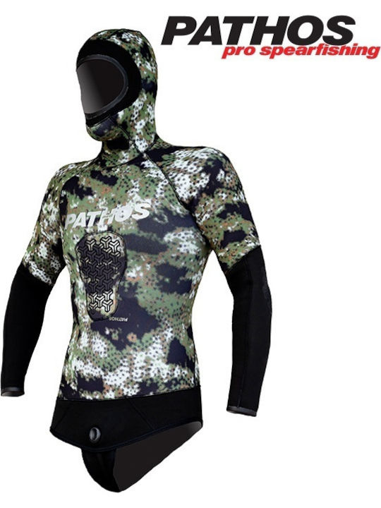 Pathos Medi Divisible Wetsuit Shaved with Chest Pad for Speargun Green Camouflage 5mm