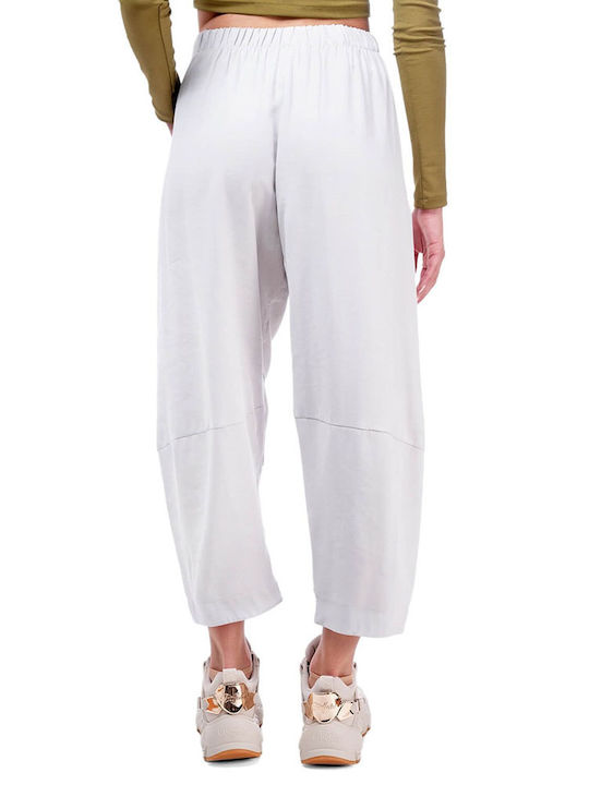 Moutaki Women's High-waisted Fabric Trousers with Elastic Stone