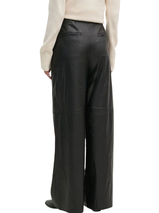 DKNY Women's Leather Trousers in Wide Line Black