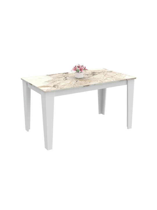 Boris Table Kitchen Wooden Λευκό Μάρμαρο-λευκό Χρώμα 130x75x75cm