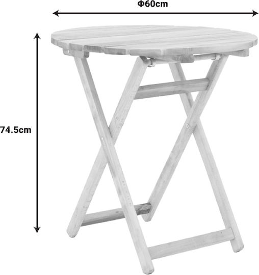 Letna Round Table Dining Room Collapsible from Solid Wood Natural Shade 60x60x74.5cm