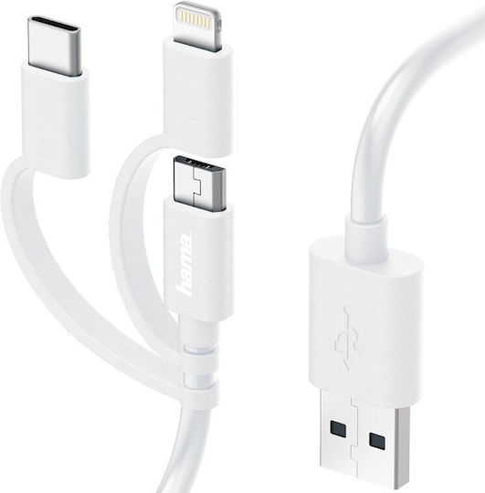 Hama Ladekabel 3-in-1 Micro-USB Adapter USB-C Lightning 1 m Weiß