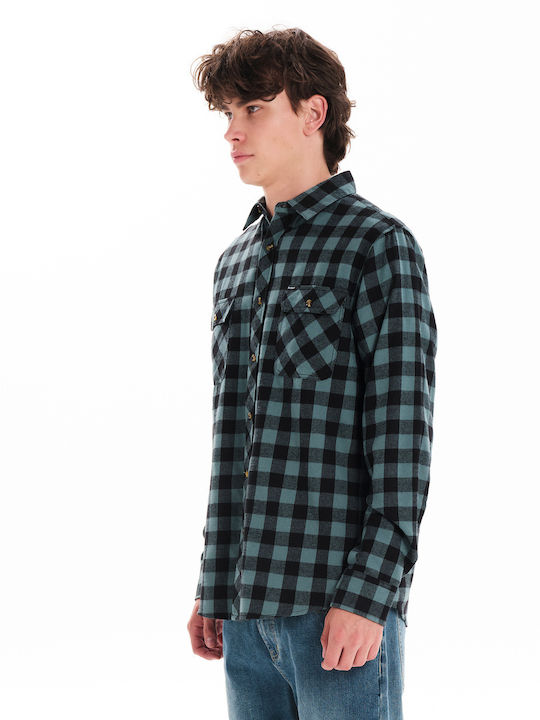 Long-sleeved Flannel Shirt Checked Black