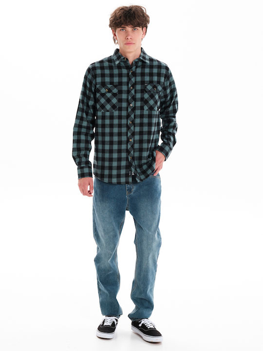 Long-sleeved Flannel Shirt Checked Black