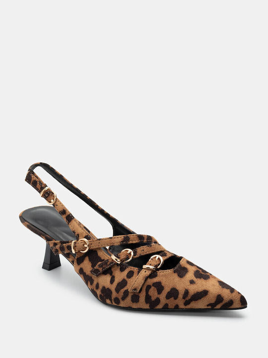 Luigi Pointed Toe Multicolour Medium Heels with Strap Animal Print