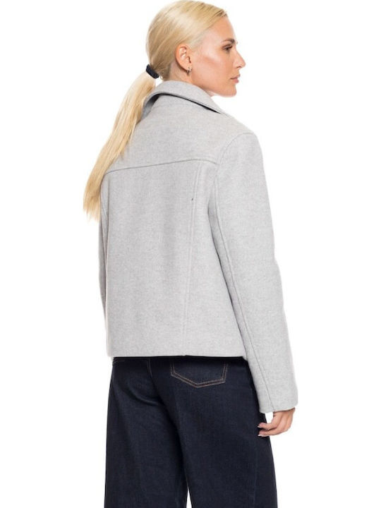 Women's Gray Peacoat with Zipper