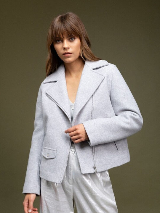Women's Gray Peacoat with Zipper