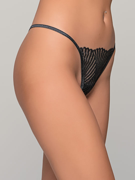 Micro Γυναικείο String με Δαντέλα Μαύρο