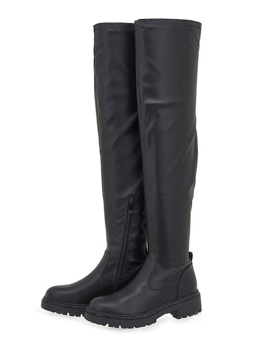 Synthetic Leather Medium Heel Women's Boots Black
