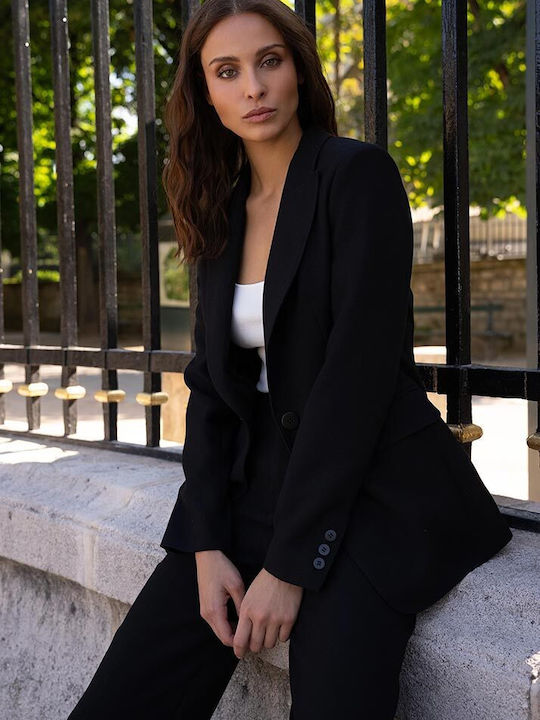 Cuca Lang Damen Mittellang Blazer Schwarz