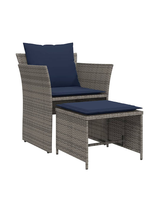 Outdoor Armchair Rattan Grey with Cushion 1pcs 50x50x36cm.