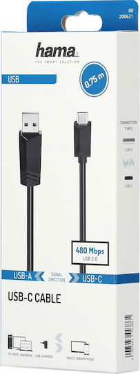 HAMA Редовна USB 2.0 Кабел USB-C мъжки - USB-A мъжки Черен 0.75м (00200631)