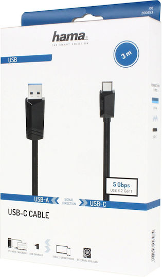 HAMA USB 2.0 Кабел USB-C Мъжки - USB-A Черен 3м 00200653