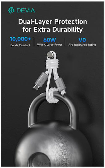 Devia Braided USB 2.0 Cable USB-C male - USB-C 60W PD Λευκό 1.5m N64890