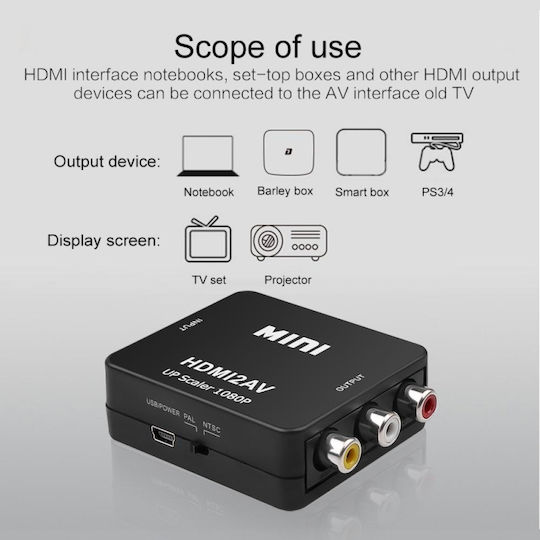 HDMI2AV Μετατροπέας HDMI female σε RCA female Black 1τμχ