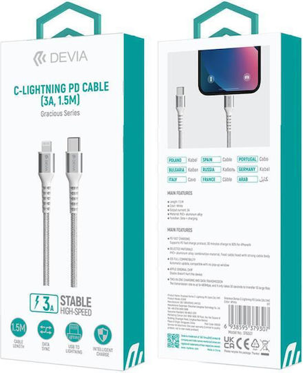 Devia EC409 Braided la Cablu Lightning 20W Alb 1.5m (325717)