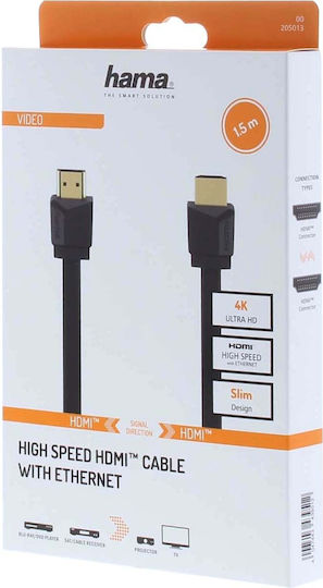HAMA Cabluri HDMI 2.0 Premium High Speed 4K 60Hz HDR Flat HDMI de Sex Masculin - HDMI de Sex Masculin 1.5m Negru