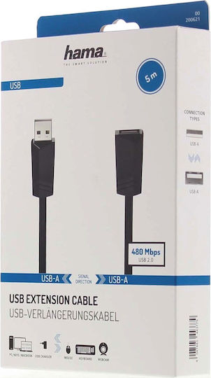 HAMA USB 2.0 Cablu USB-A - USB-A female Negru 5m 00200621