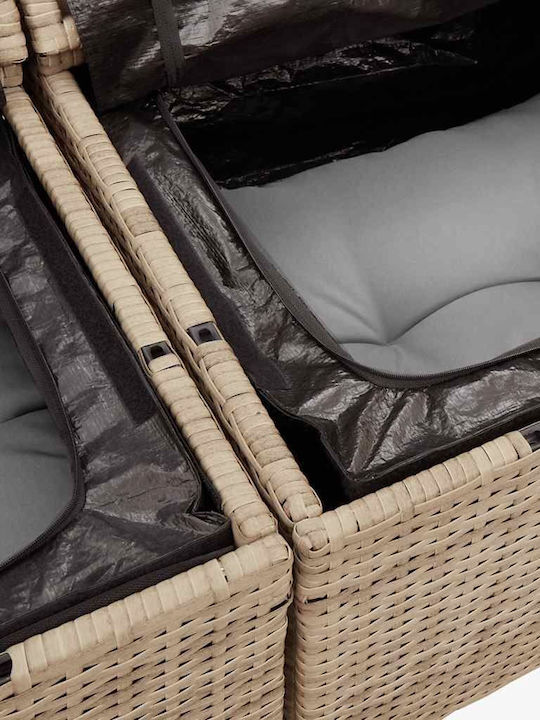 Corner Outdoor Sofa Rattan with Chest and Cushions 55x55x69cm