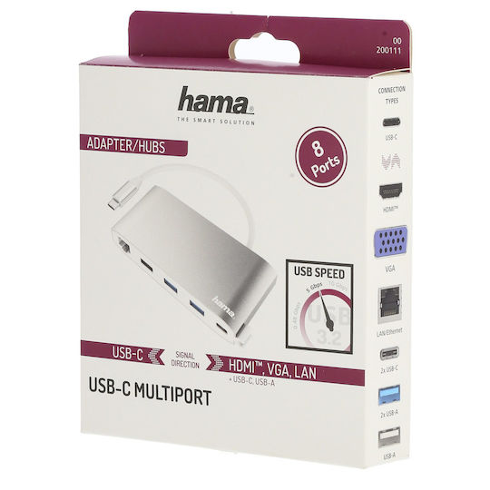 HAMA USB-C Docking Station mit HDMI 4K PD Ethernet Silber (00200111)