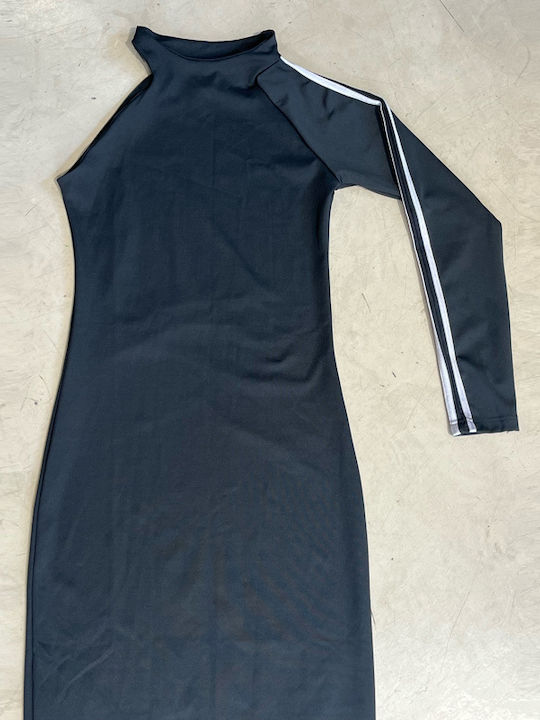 Rochie Midi Sport Mânecă Lungă Neagră