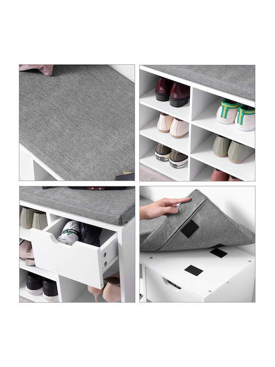 Shoe Storage Bench Hallway Shoe Rack Vasagle Wood 10 Shelves 1 Drawer White 104x30x48 Cm