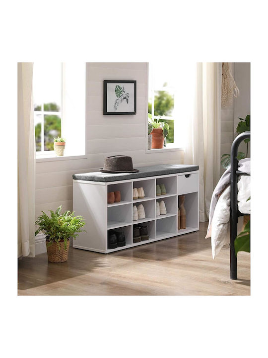Shoe Storage Bench Hallway Shoe Rack Vasagle Wood 10 Shelves 1 Drawer White 104x30x48 Cm
