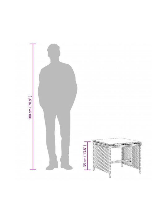 Hocker Für den Außenbereich Rattan mit Kissen Gray 4Stück 40x40x35cm