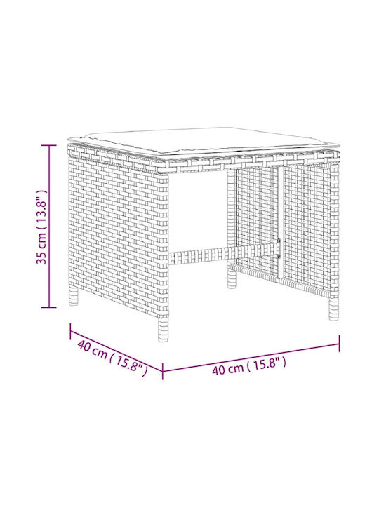 Hocker Für den Außenbereich Rattan mit Kissen Gray 4Stück 40x40x35cm