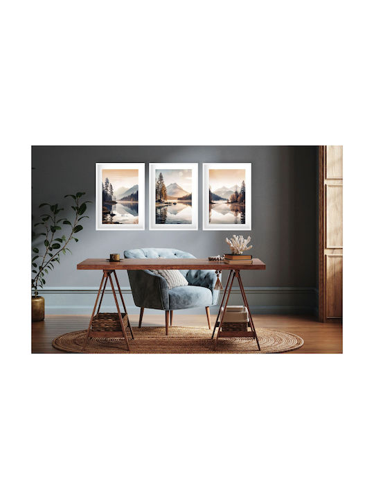 Postere Elegante de Perete Dormitor Peisaj Montan Lac 3x 30x40