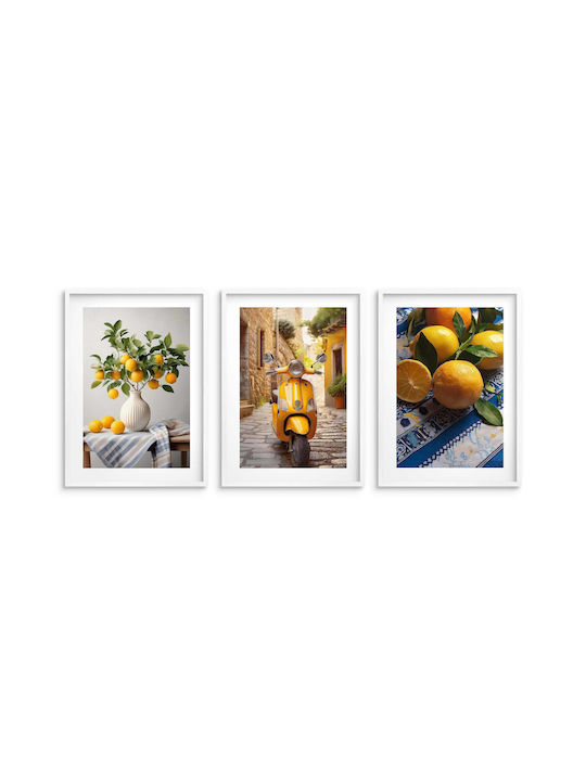 Moderne Wandposter Küche Zitronen Vespa Urlaubsansicht 3x30x40