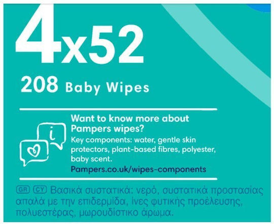 Pampers Fresh Clean Baby Wipes without Alcohol & Parabens 4x52pcs