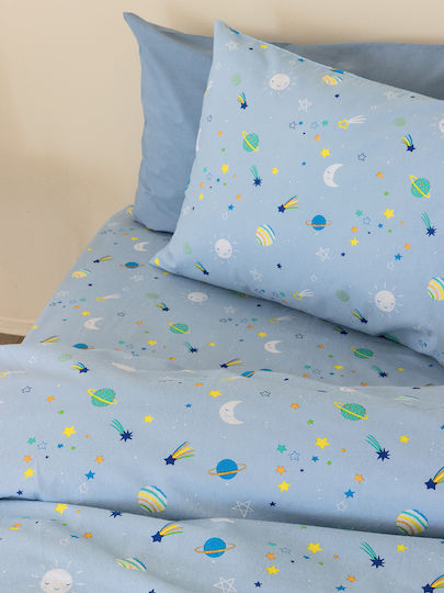 Palamaiki Single Set with Elastic Band PP100 Light Blue 170x265cm