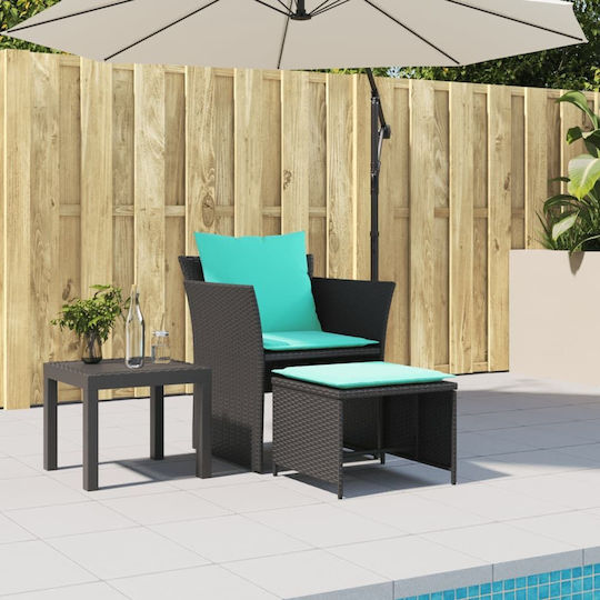Outdoor Armchair Rattan Black with Cushion 50x50x36cm