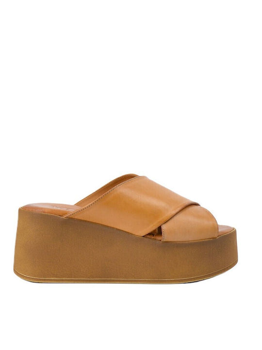 Sandale Casual Damă Flatforme Din Piele Tabac Maro