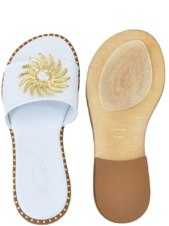 Leder Flache Sandalen für Damen in Weiß Farbe
