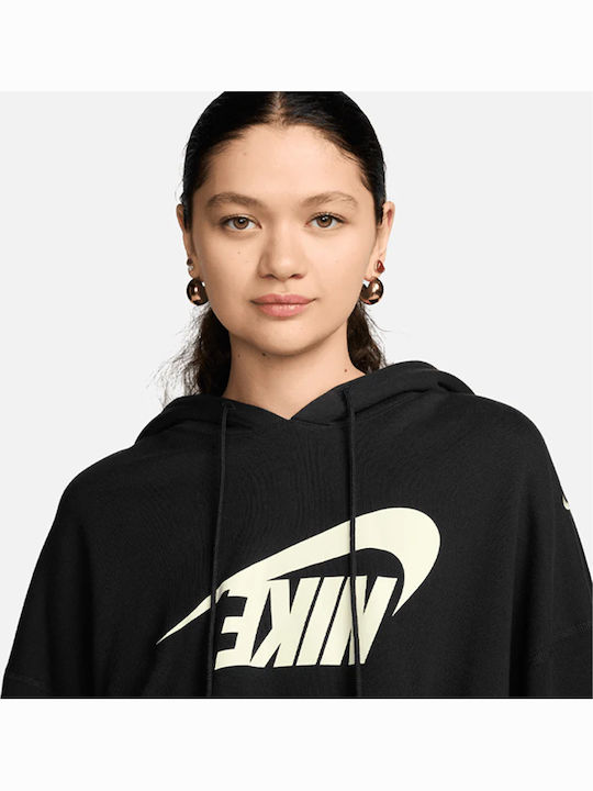 Sportswear Cropped Γυναικείο Φούτερ με Κουκούλα Μαύρο