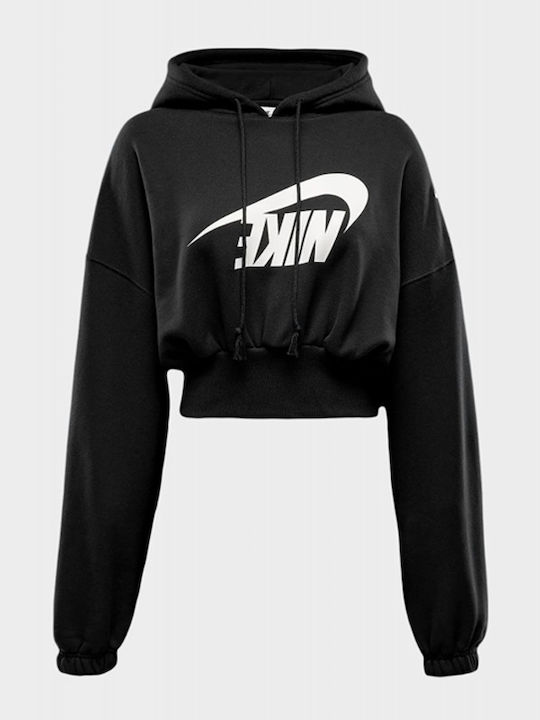 Sportswear Cropped Γυναικείο Φούτερ με Κουκούλα Μαύρο