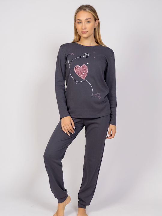 Cherry Underwear Winter Women's Pyjama Set Cotton Anthracite