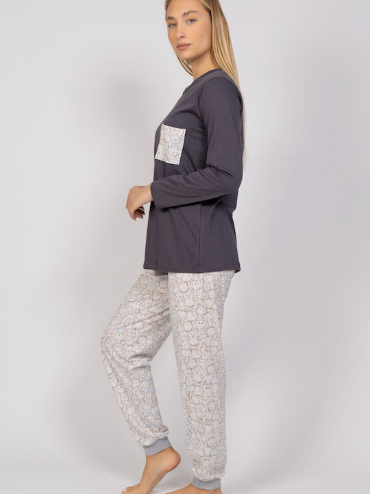 Cherry Underwear Winter Damen Pyjama-Set Grey