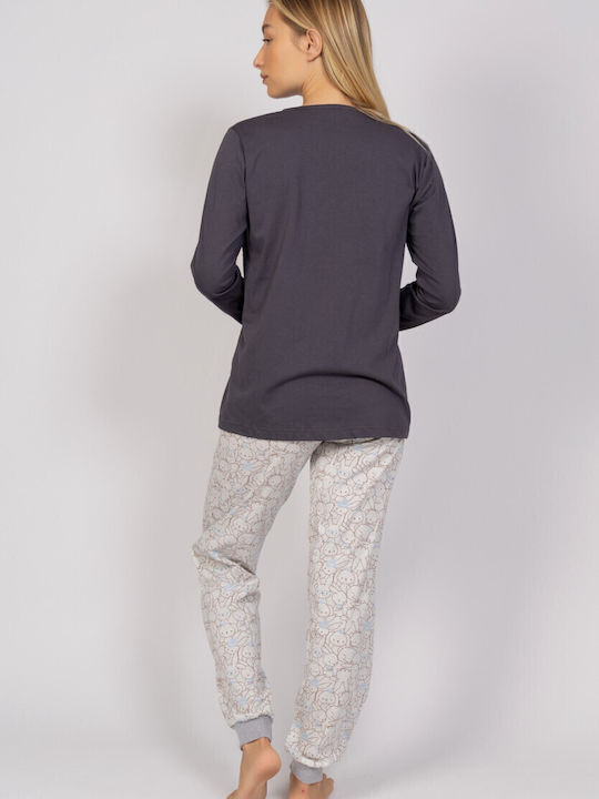 Cherry Underwear Winter Damen Pyjama-Set Grey