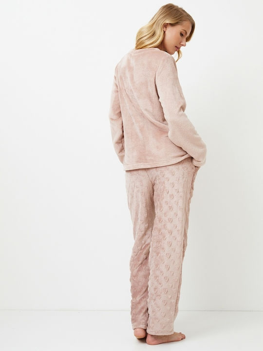 Aruelle Winter Women's Pyjama Set Fleece Pink