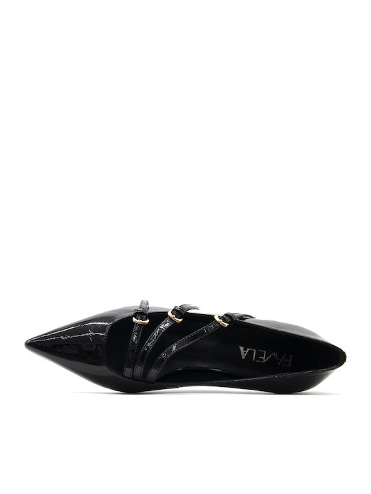 Patent Leather Black Medium Heels with Strap Daisyd