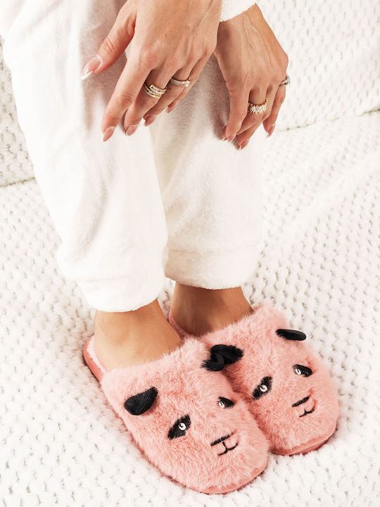 Pink Furry Panda Slippers