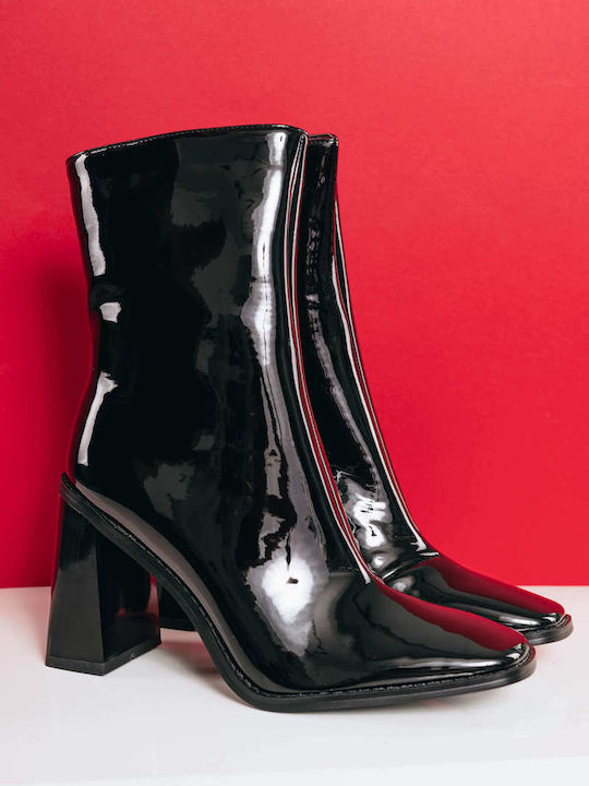 Black Patent Square Toe Ankle Boots