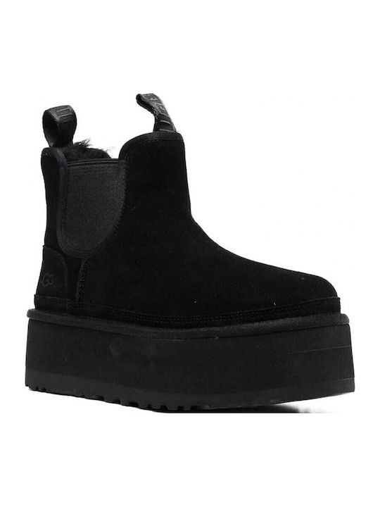 Neumel Leather Women's Chelsea Boots with Medium Heel Black
