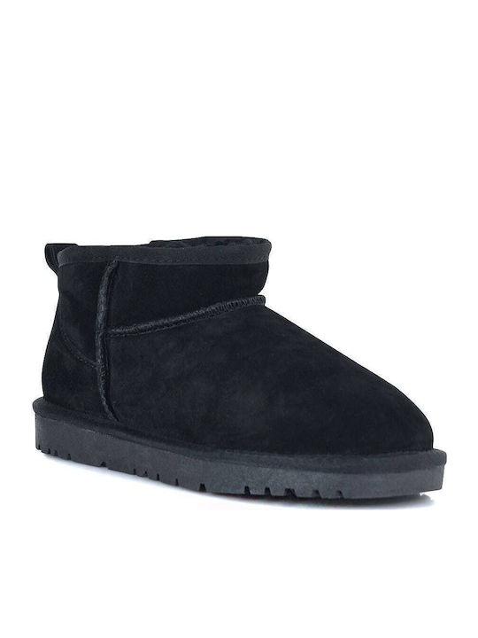 Leder Stiefeletten Damen mit Pelz Schwarz