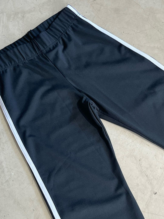 Women's Trousers in Regular Fit Striped Black with White Stripe